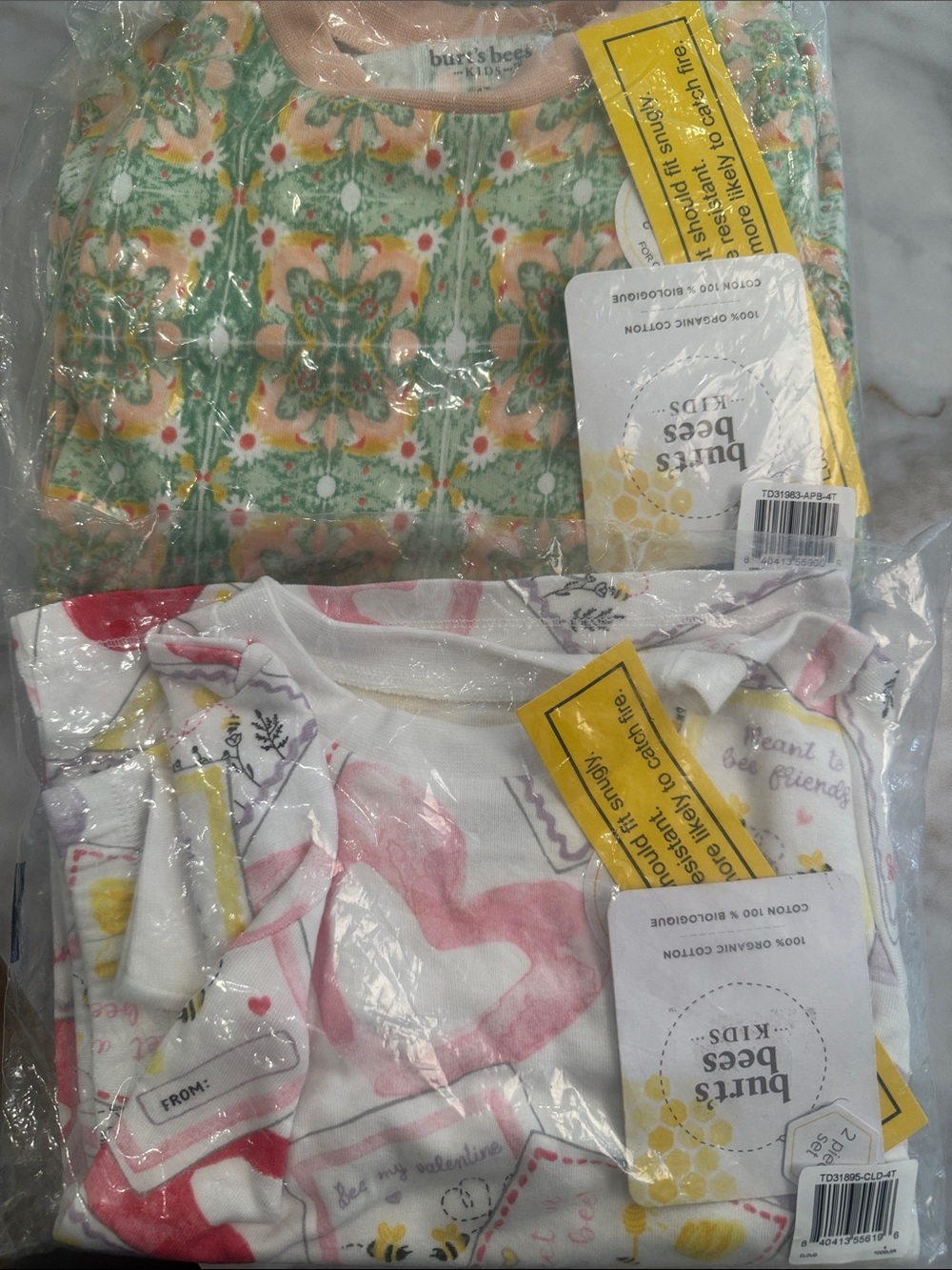 Burt's Bees White, Pink & Green Organic Cotton Kids Pajama Set Duo